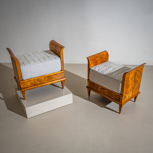 Pair of Art Deco Tabourets in Burled Poplar, 1st Half 20th Century