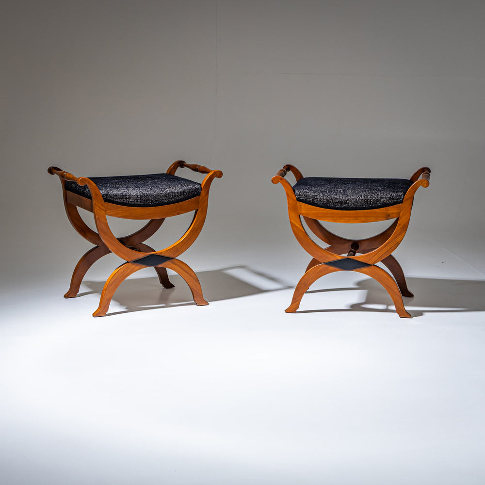 Pair of Biedermeier Tabourets in Cherrywood, Germany, circa 1820