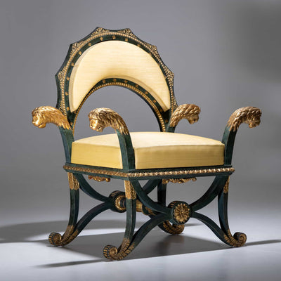 Pair of Empire Fauteuils 'd'Officier' with Lion Heads, Budapest, circa 1805-1810