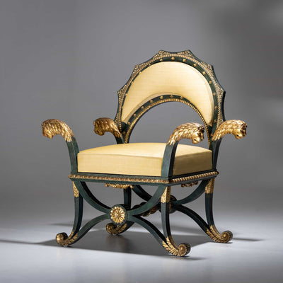 Pair of Empire Fauteuils 'd'Officier' with Lion Heads, Budapest, circa 1805-1810