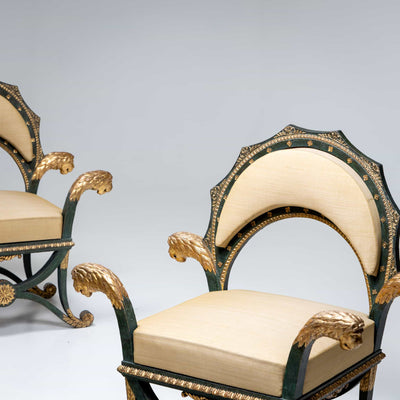 Pair of Empire Fauteuils 'd'Officier' with Lion Heads, Budapest, circa 1805-1810