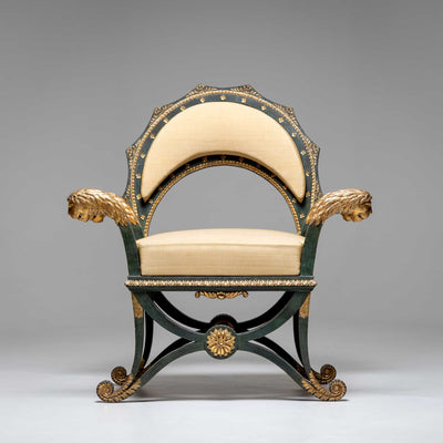 Pair of Empire Fauteuils 'd'Officier' with Lion Heads, Budapest, circa 1805-1810