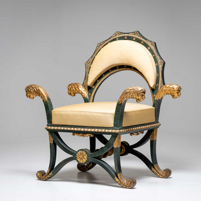 Pair of Empire Fauteuils 'd'Officier' with Lion Heads, Budapest, circa 1805-1810