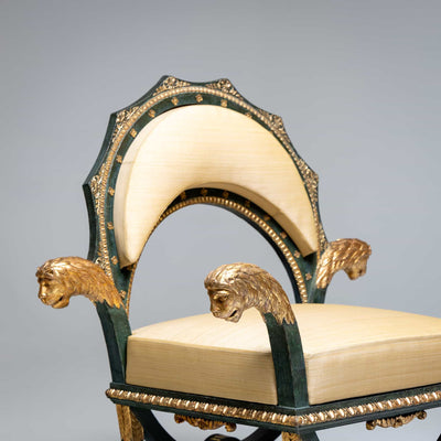 Pair of Empire Fauteuils 'd'Officier' with Lion Heads, Budapest, circa 1805-1810