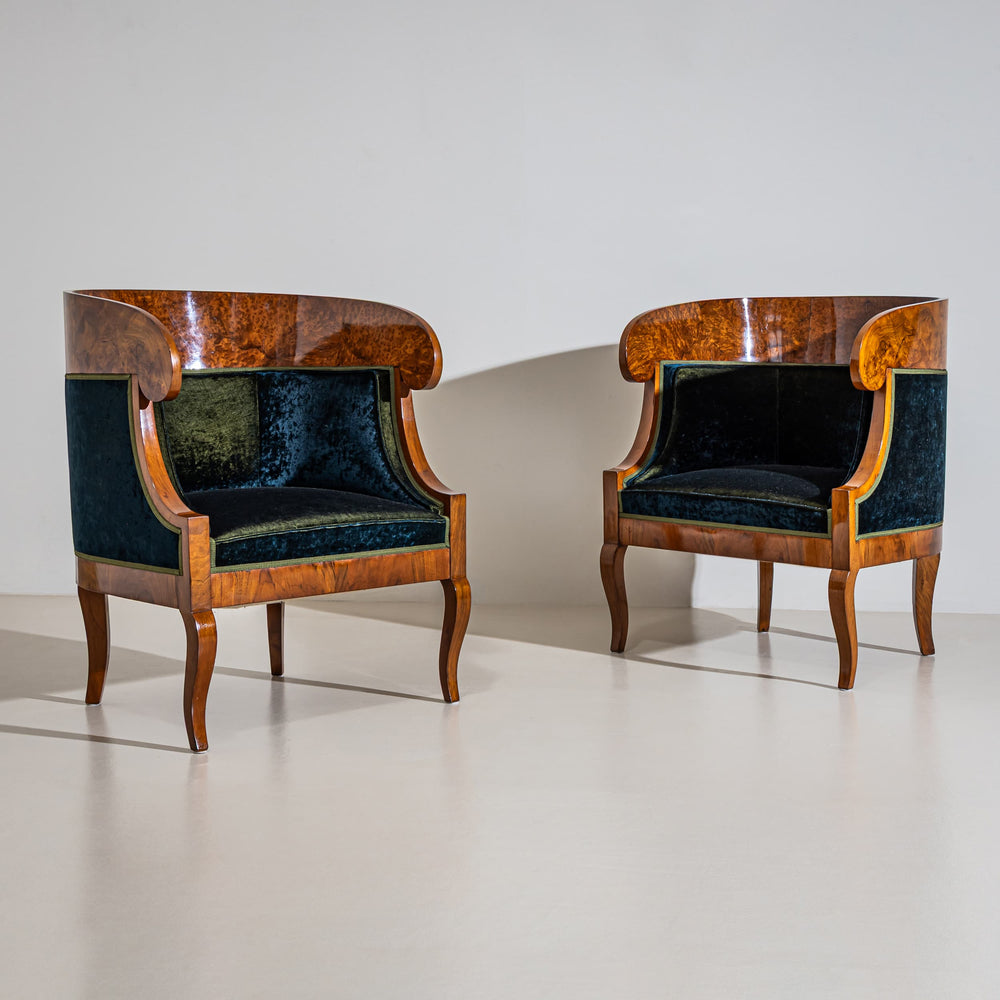 Pair of Biedermeier Walnut Bergères, Austria, circa 1830