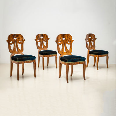 Set of Four Biedermeier Chairs in Walnut, 19th Century