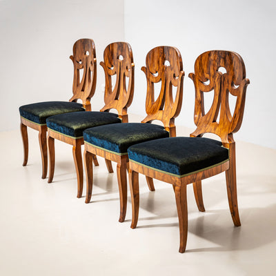 Set of Four Biedermeier Chairs in Walnut, 19th Century