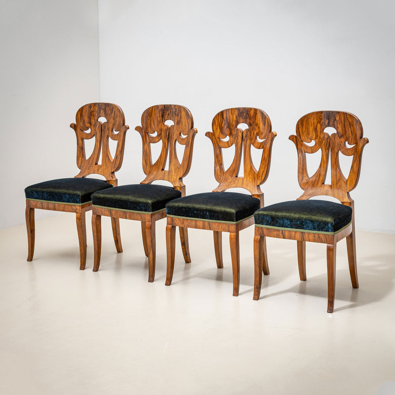 Set of Four Biedermeier Chairs in Walnut, 19th Century