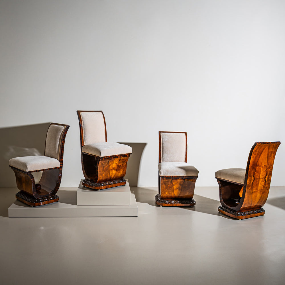 Sculptural Art Deco Side Chairs, Italy, 1930s/40s