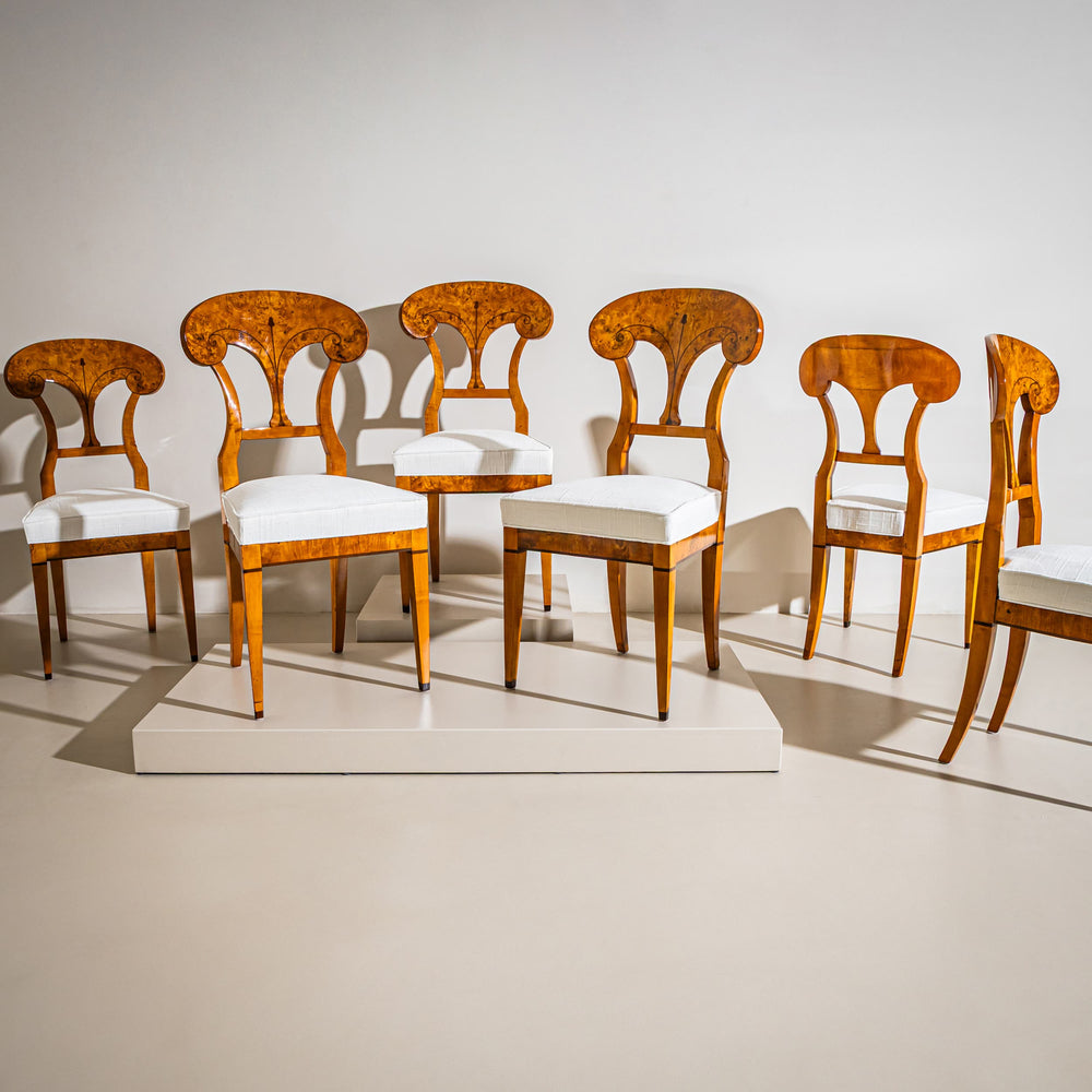Set of Six Biedermeier Shovel-Back Side Chairs, Austria, circa 1830