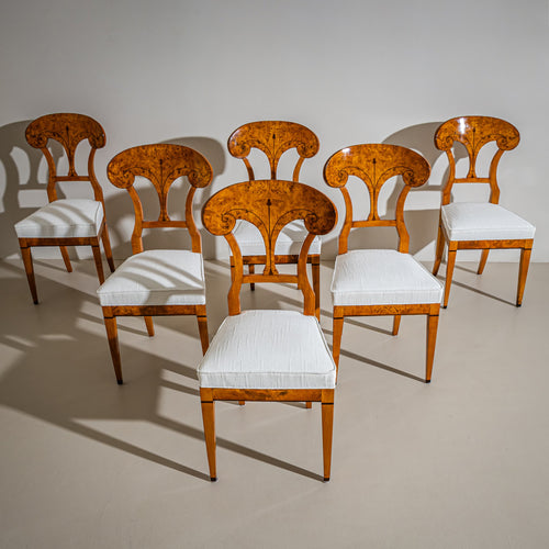 Set of Six Biedermeier Shovel-Back Side Chairs, Austria, circa 1830