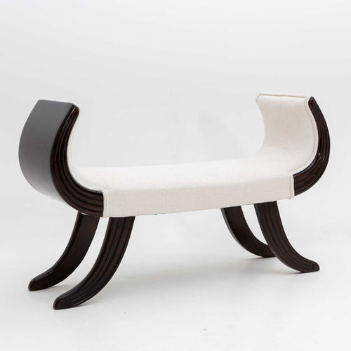 Ebonised Bench with white Bouclé Cover, Italy 1st Half 20th Century