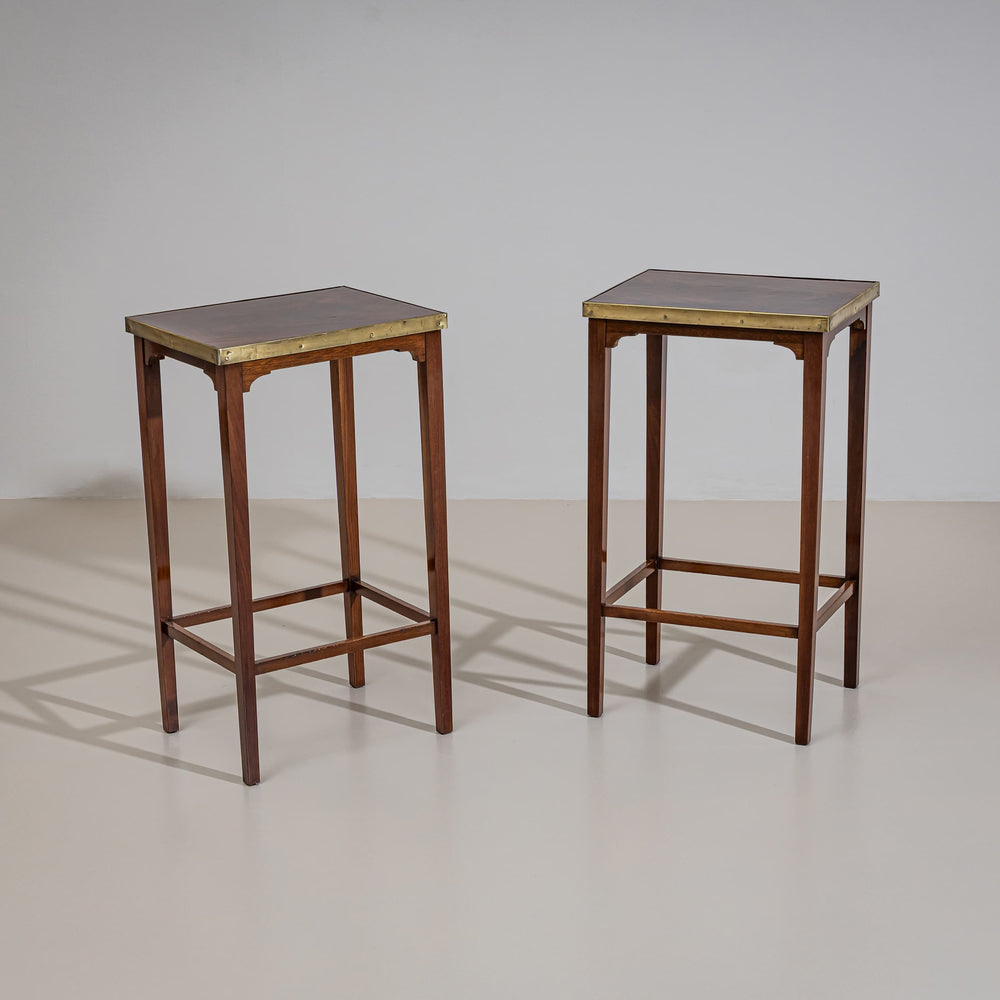 Pair of Mid-Century Mahogany Side Tables with Brass Edges, Italy, Mid-20th Century