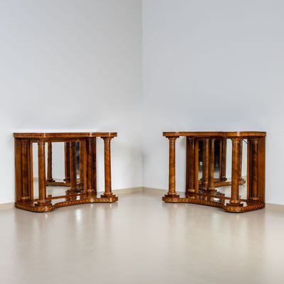 Mid-19th Century Pair of Parquetry Console Tables with Mirrors