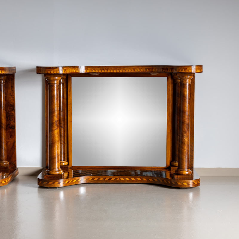 Mid-19th Century Pair of Parquetry Console Tables with Mirrors