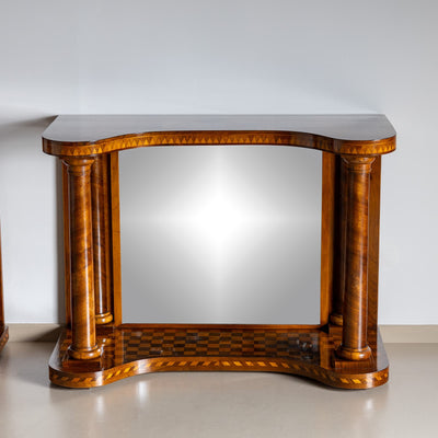 Mid-19th Century Pair of Parquetry Console Tables with Mirrors