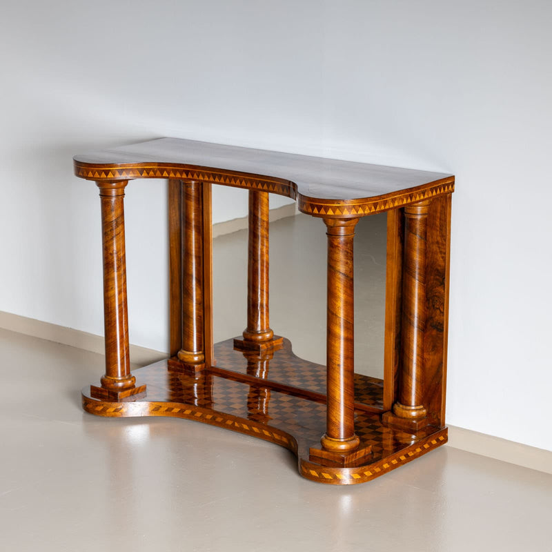 Mid-19th Century Pair of Parquetry Console Tables with Mirrors