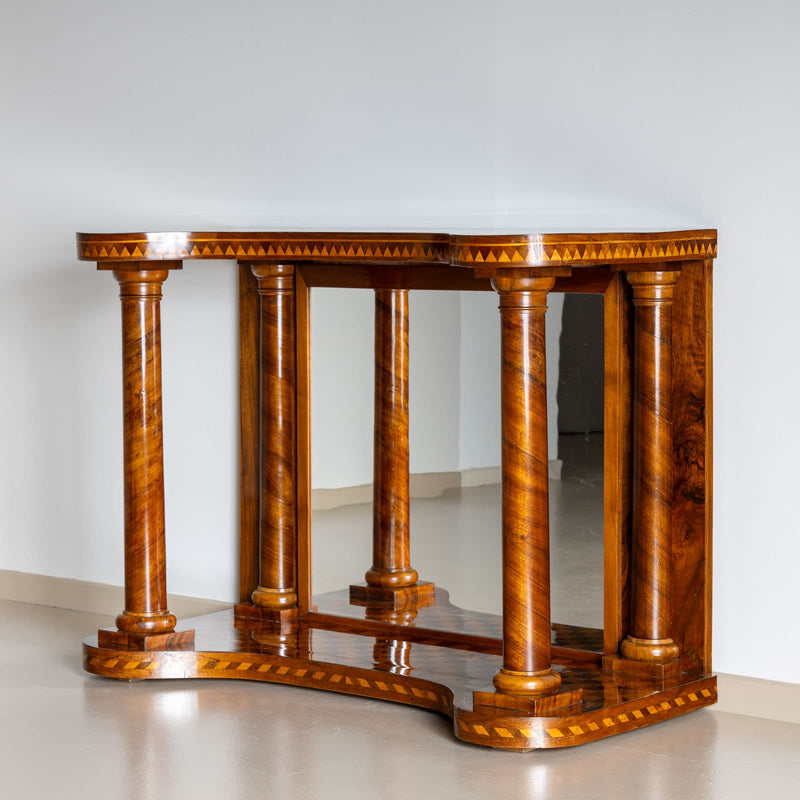 Mid-19th Century Pair of Parquetry Console Tables with Mirrors