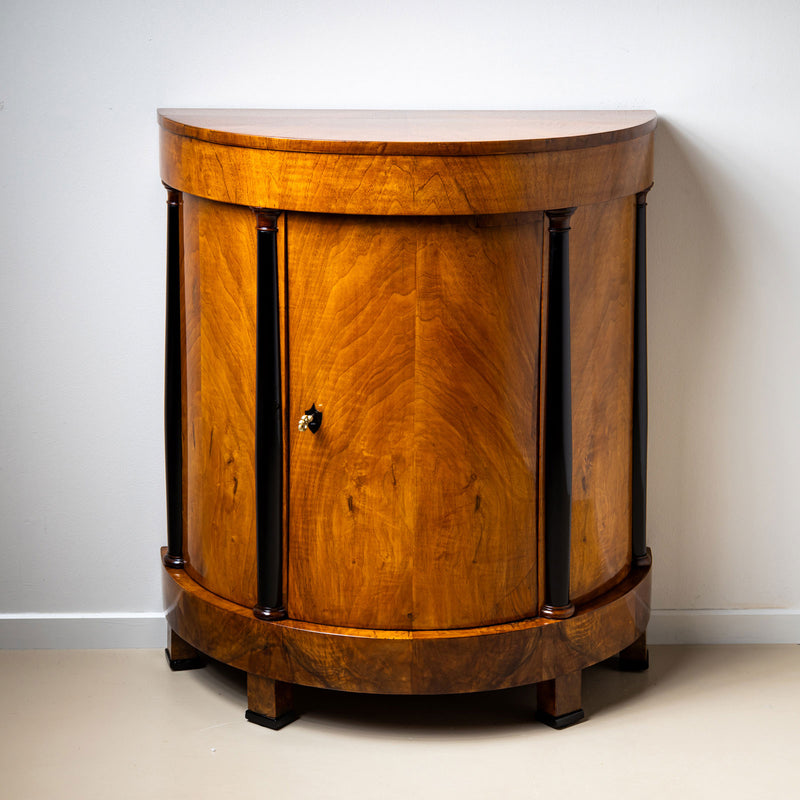 Biedermeier Walnut Demilune Cabinet with Ebonized Details, Germany, circa 1820