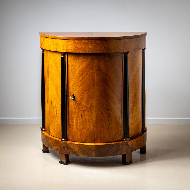 Biedermeier Walnut Demilune Cabinet with Ebonized Details, Germany, circa 1820