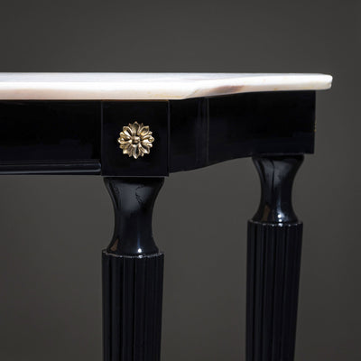 Black Console Table with White Stone Top, Italy, Mid-20th Century