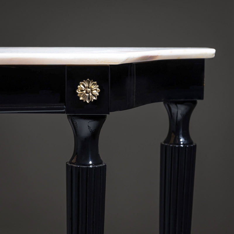 Black Console Table with White Stone Top, Italy, Mid-20th Century