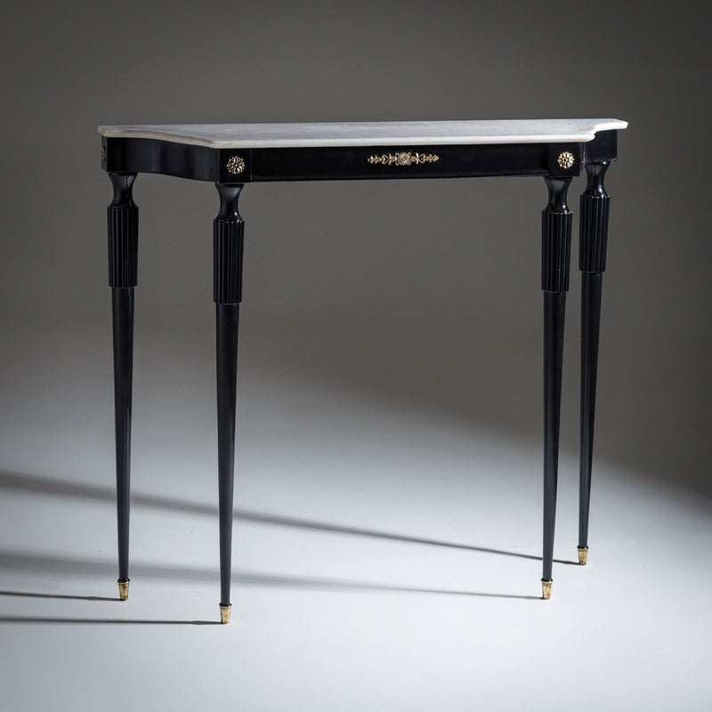 Black Console Table with White Stone Top, Italy, Mid-20th Century