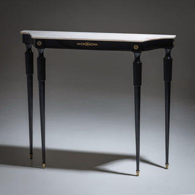 Black Console Table with White Stone Top, Italy, Mid-20th Century