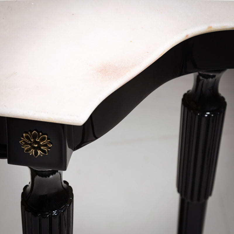 Black Console Table with White Stone Top, Italy, Mid-20th Century