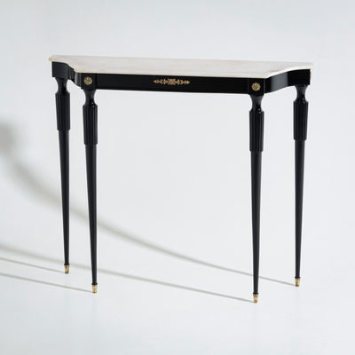 Black Console Table with White Stone Top, Italy, Mid-20th Century