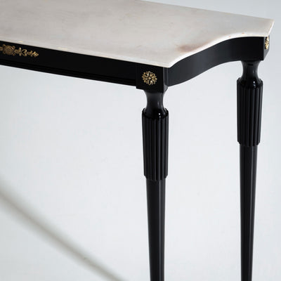 Black Console Table with White Stone Top, Italy, Mid-20th Century