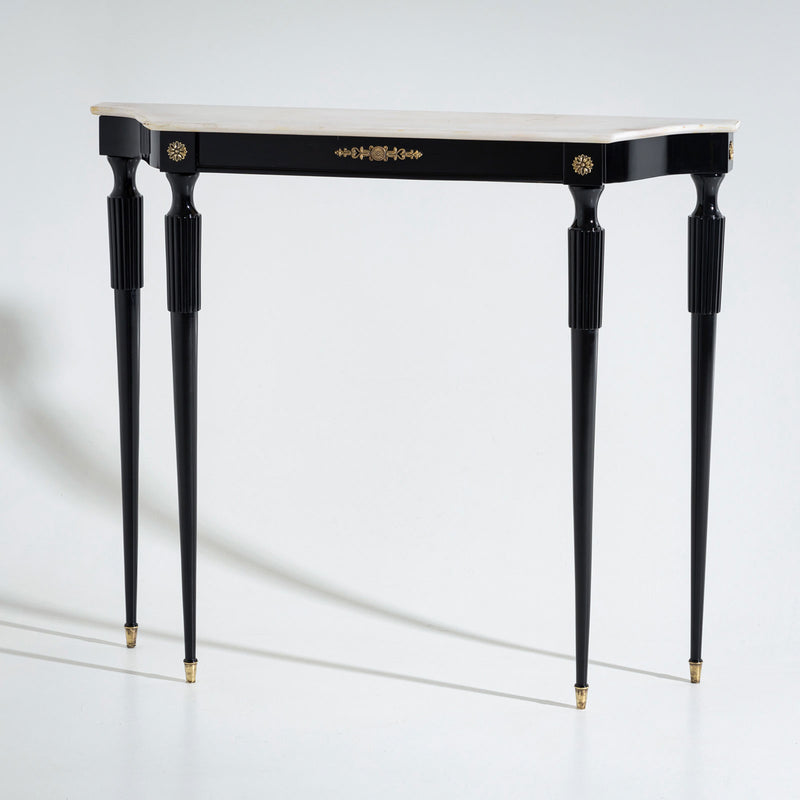 Black Console Table with White Stone Top, Italy, Mid-20th Century