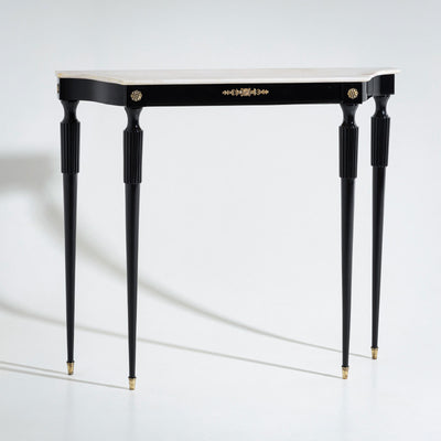 Black Console Table with White Stone Top, Italy, Mid-20th Century