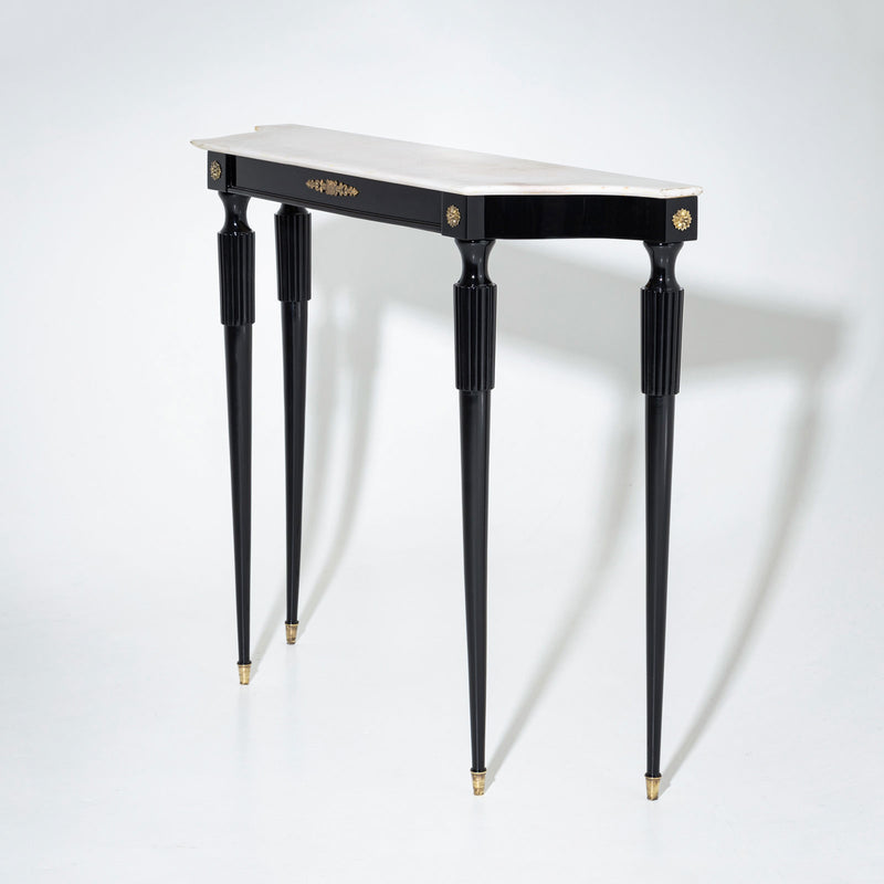 Black Console Table with White Stone Top, Italy, Mid-20th Century