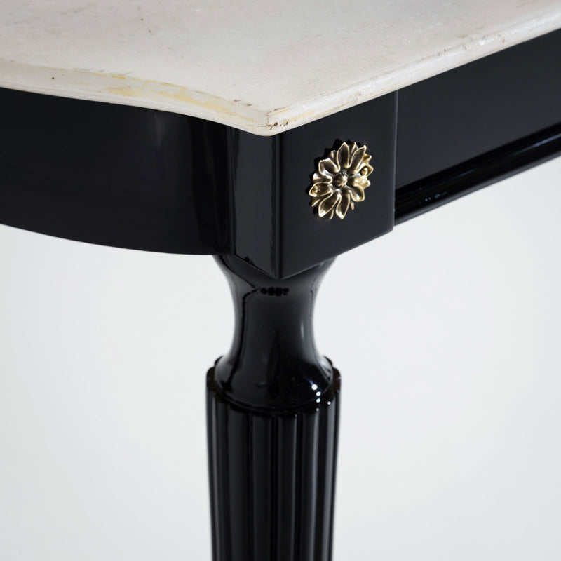 Black Console Table with White Stone Top, Italy, Mid-20th Century