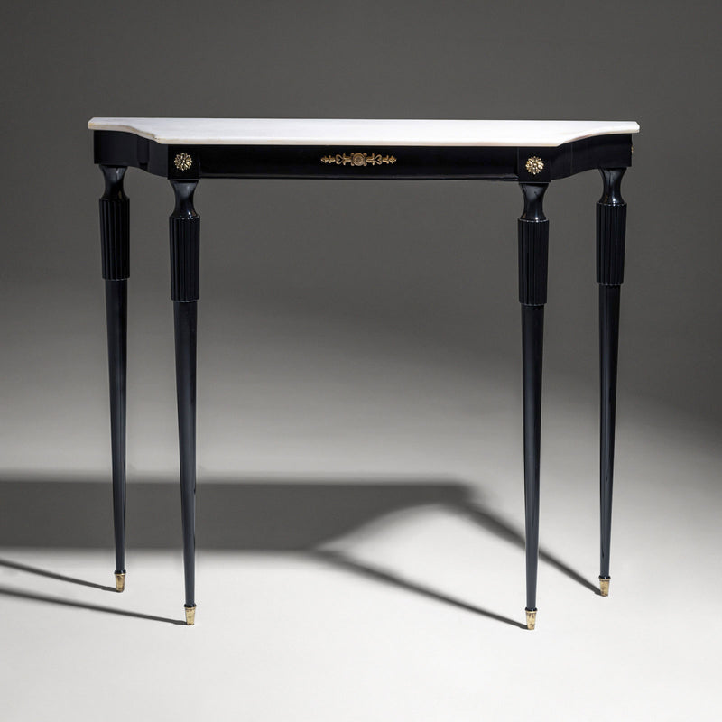 Black Console Table with White Stone Top, Italy, Mid-20th Century