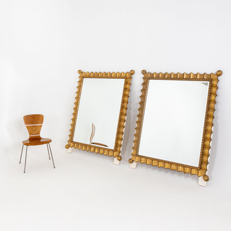 Pair of gold-patinated Scalloped Wall Mirrors, Mid-20th Century
