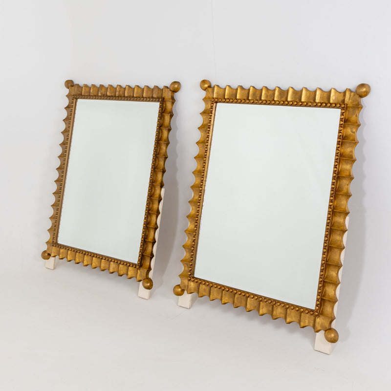Pair of gold-patinated Scalloped Wall Mirrors, Mid-20th Century