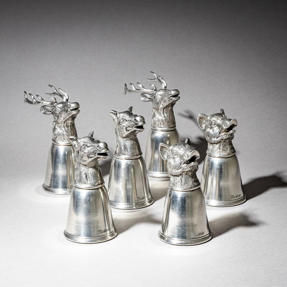 Set of Six Pewter Stirrup Cups by Forst, Italy, 1970s