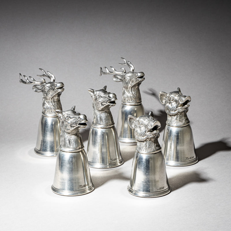 Set of Six Pewter Stirrup Cups by Forst, Italy, 1970s