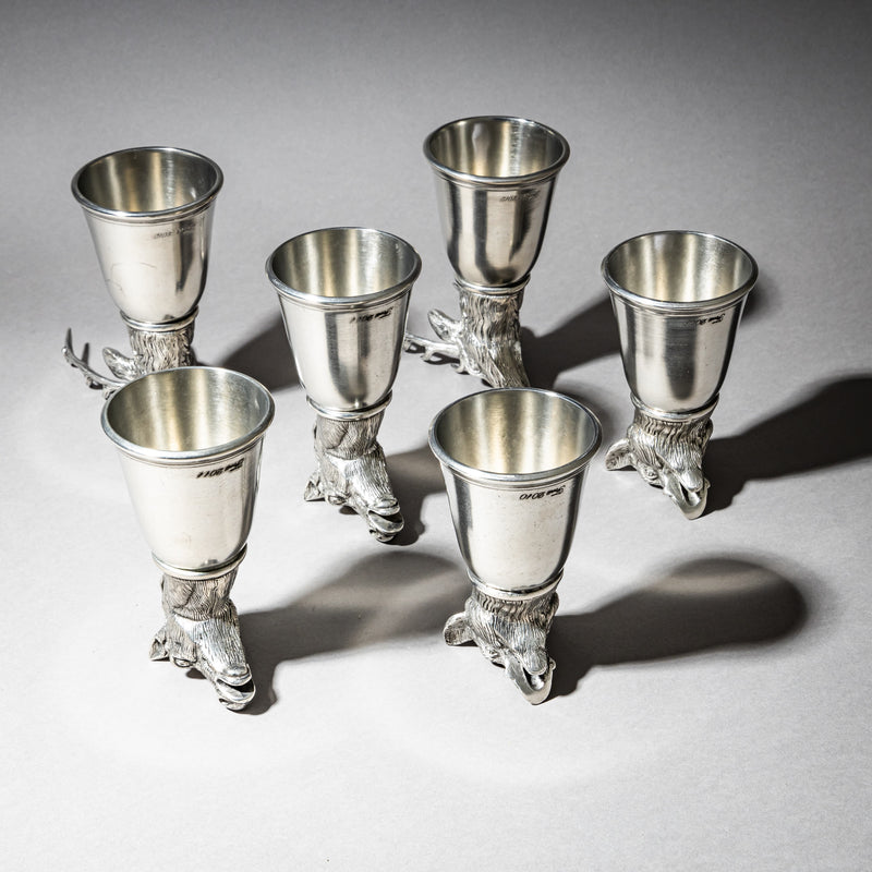 Set of Six Pewter Stirrup Cups by Forst, Italy, 1970s