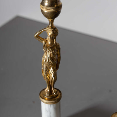 Pair of Candleholders with Karyatids, Bronze & Marble, by Werner & Mieth, Berlin, Early 19th Century
