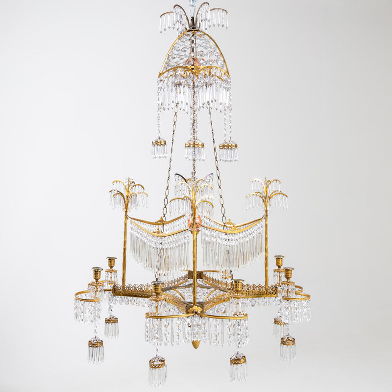 Werner & Mieth Neoclassical Chandelier with Palm Trees, Berlin c. 1800-1810