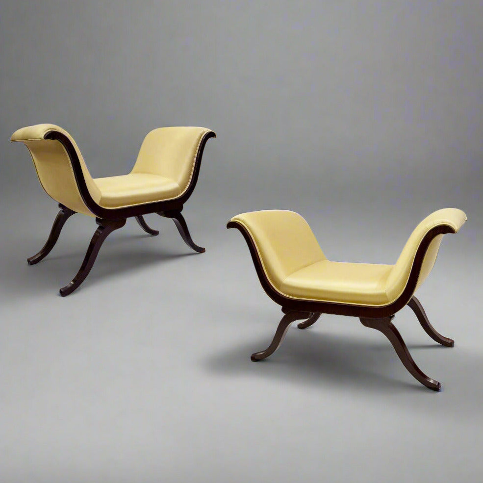 Pair French Belle Epoque Period Mahogany Benches France circa 1890