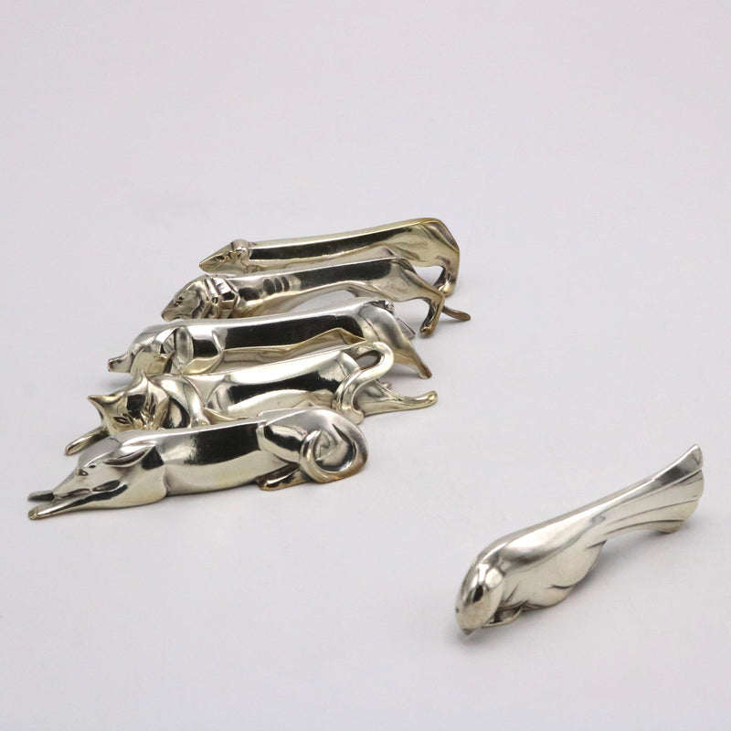 “Gallia” Christofle Set Twelve Art Deco Period Animal Figure Knife Rests France circa 1930