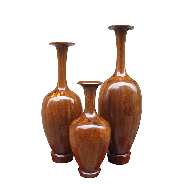 Set of Three Decorative Wood Vases by De Coene Frères