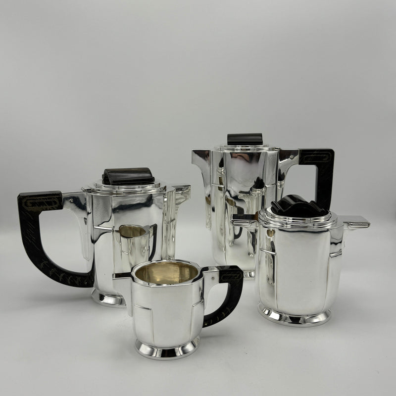 Art Deco Period Sterling Silver Five Piece Tea Coffee Service Belgium circa 1930