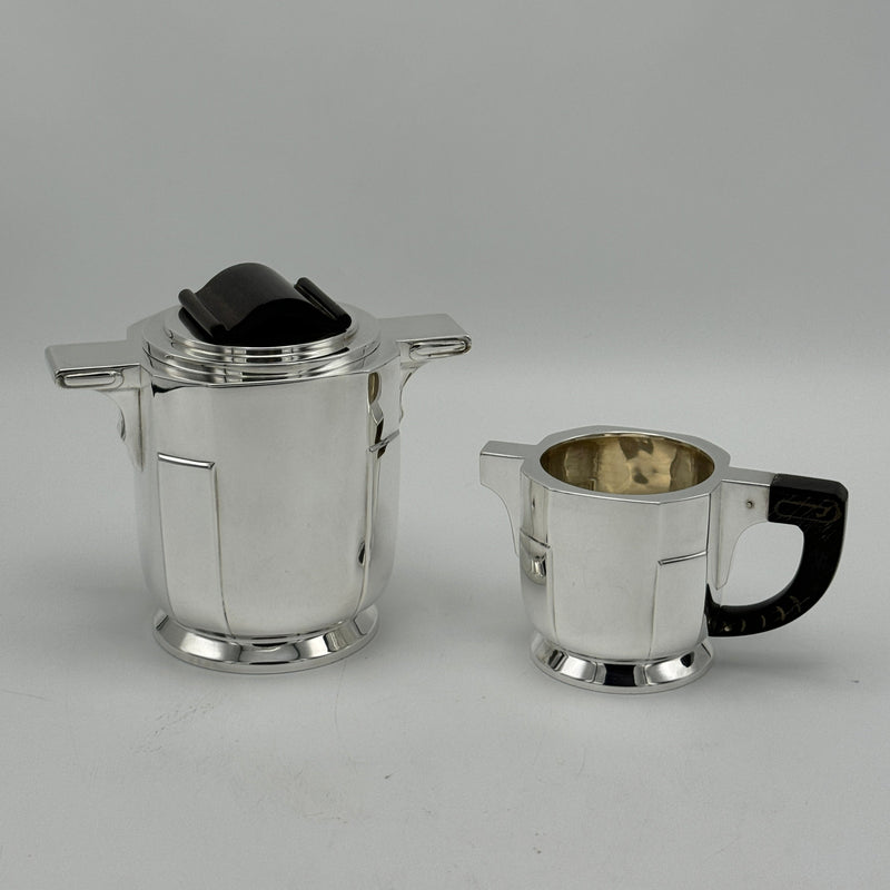 Art Deco Period Sterling Silver Five Piece Tea Coffee Service Belgium circa 1930