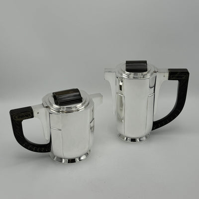 Art Deco Period Sterling Silver Five Piece Tea Coffee Service Belgium circa 1930