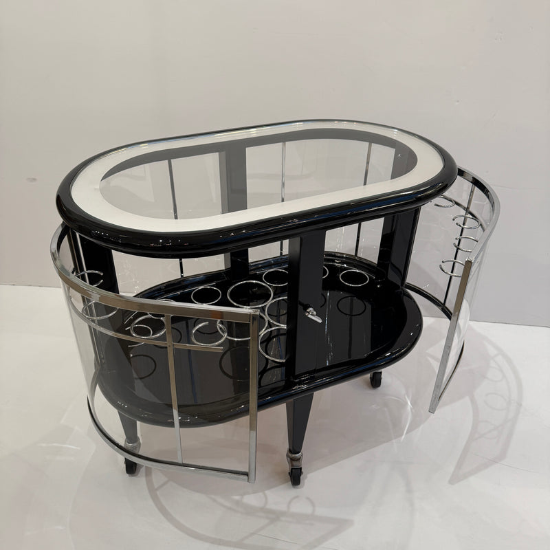 Modernist Ebonized Bar Cart, Italy 1950s